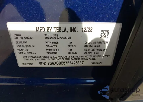2023 Tesla Model X Dual Motor All-Wheel Drive/Standard Range from USA, damaged, VIN 7SAXCDE57PF426297